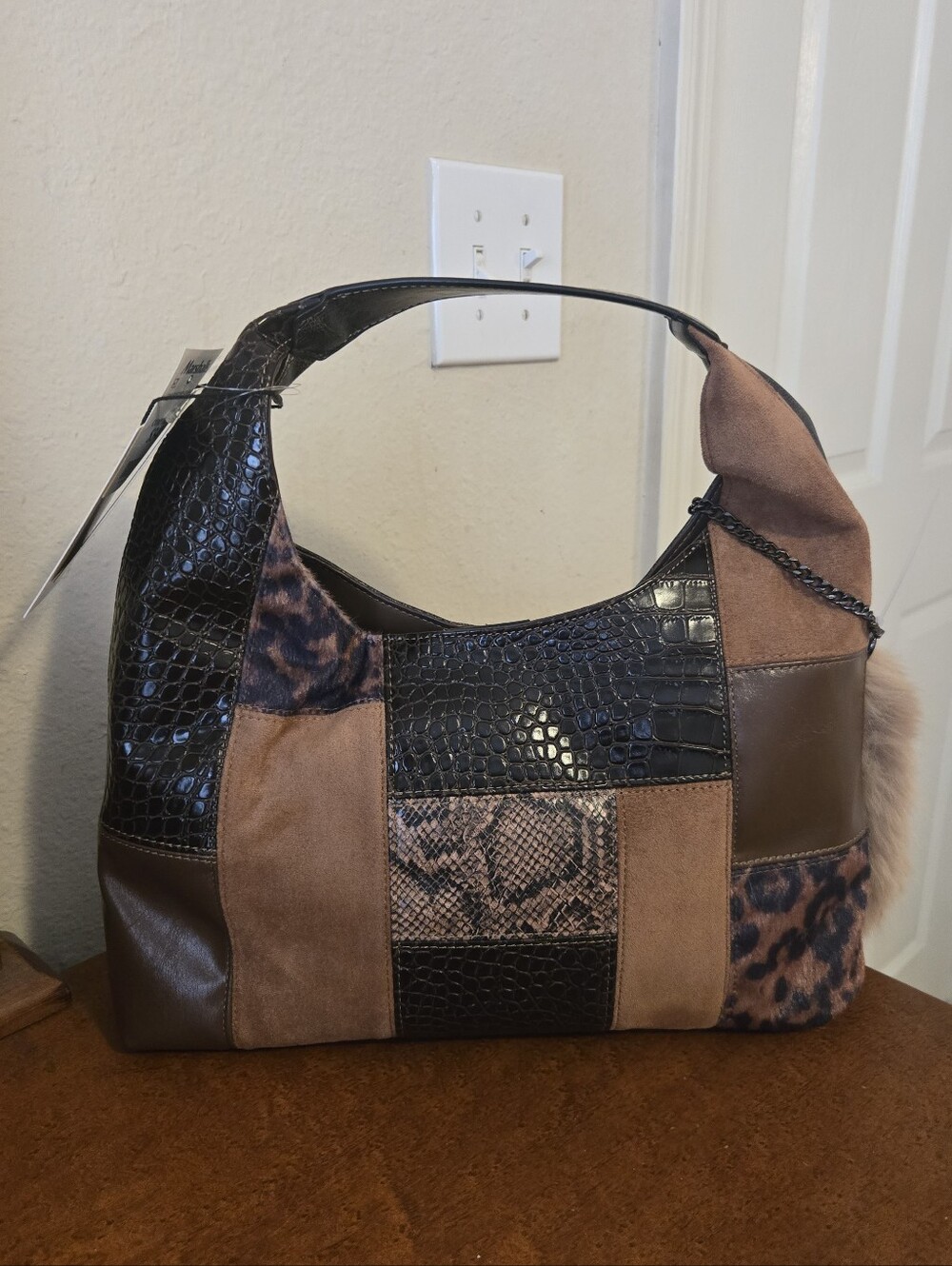 Steve Madden Brown & Black Patchwork Shoulder Bag